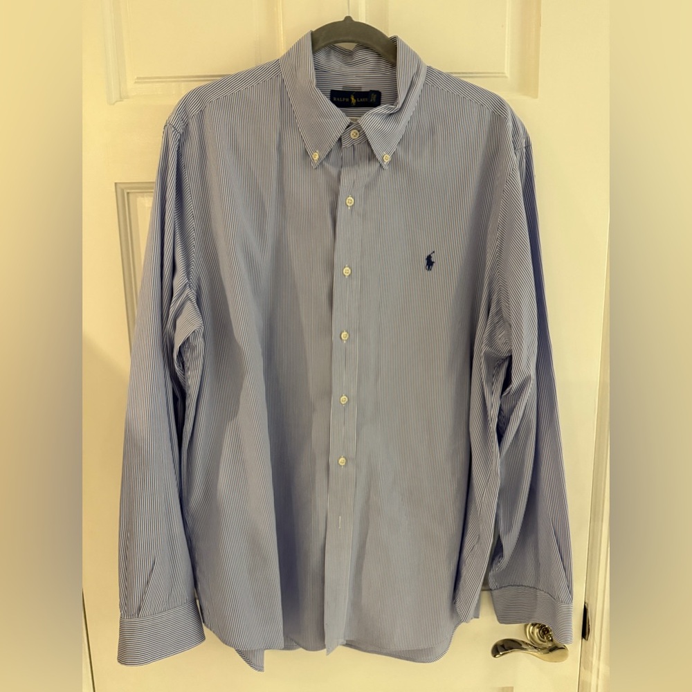 Ralph Lauren Men's Classic Blue Pinstripe Shirt Performance Fit